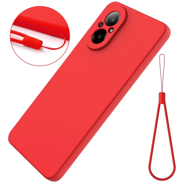 For Realme C67 4G Case Liquid Silicone Fiber Lining Protective Phone Cover with Strap - Red