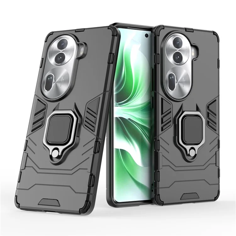 For Oppo Reno11 Pro 5G (Global) Case Ring Holder Kickstand PC+TPU Phone Cover - Black