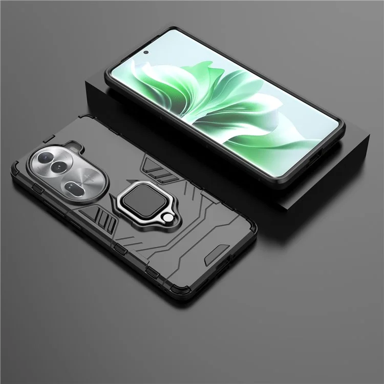 For Oppo Reno11 Pro 5G (Global) Case Ring Holder Kickstand PC+TPU Phone Cover - Black