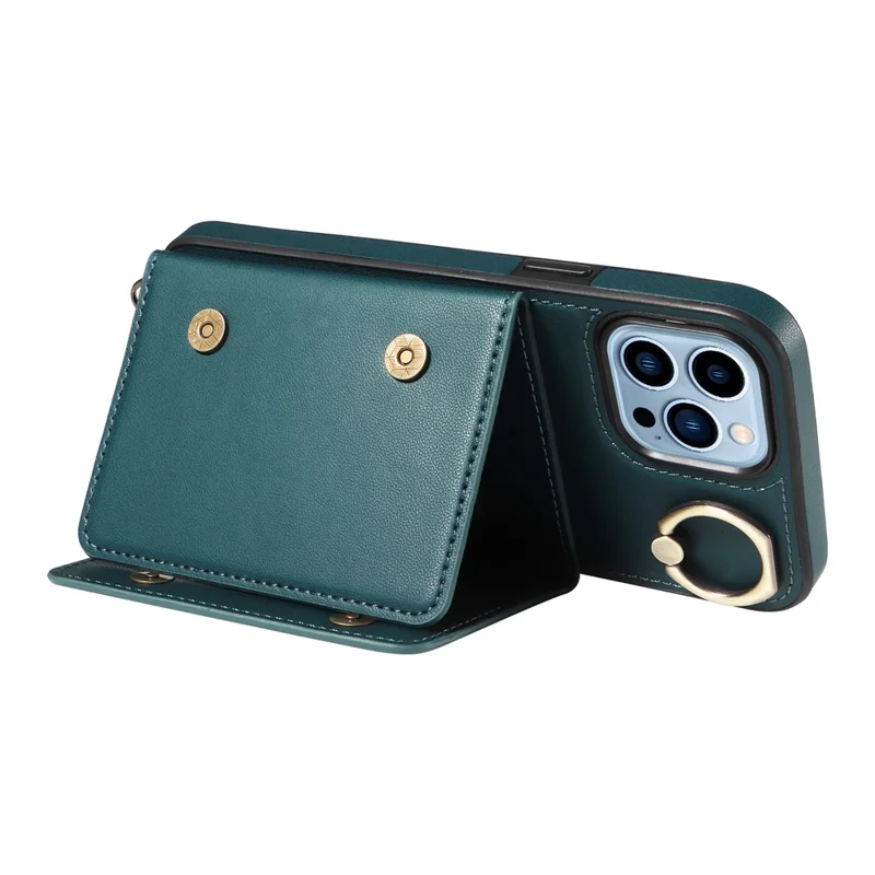 007 For iPhone 13 Pro Max Case Ring Kickstand PU Leather Coated TPU Phone Cover - Blue