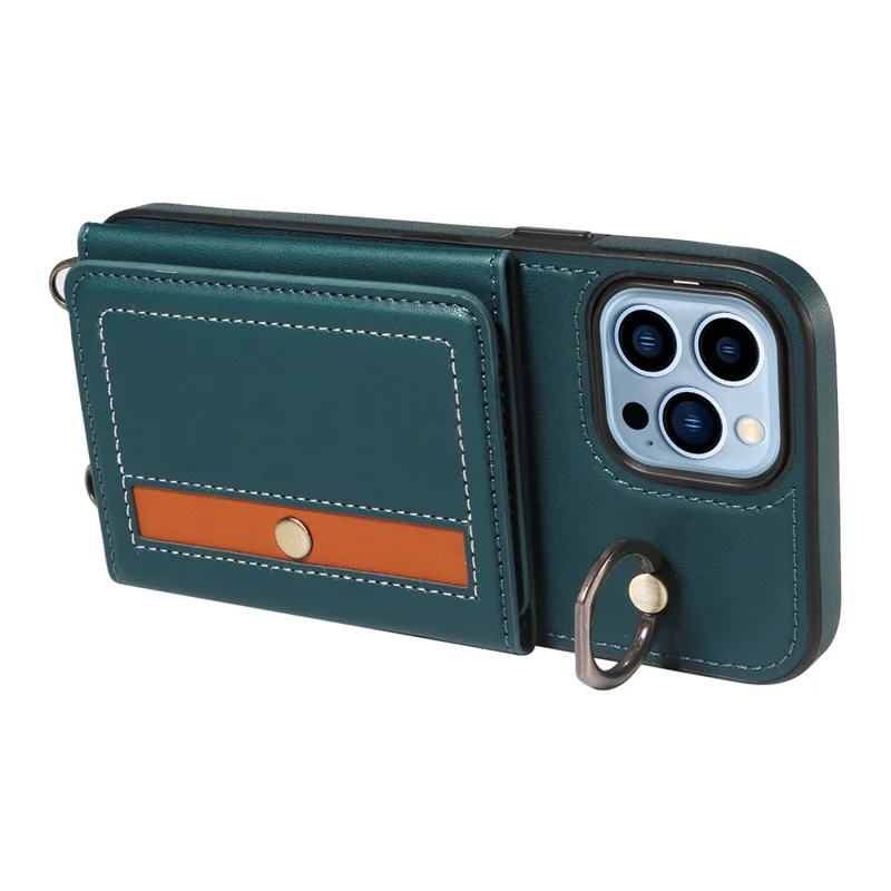 007 For iPhone 13 Pro Max Case Ring Kickstand PU Leather Coated TPU Phone Cover - Blue