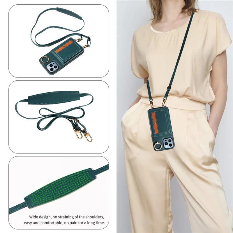 007 For iPhone 13 Pro Max Case Ring Kickstand PU Leather Coated TPU Phone Cover - Blue