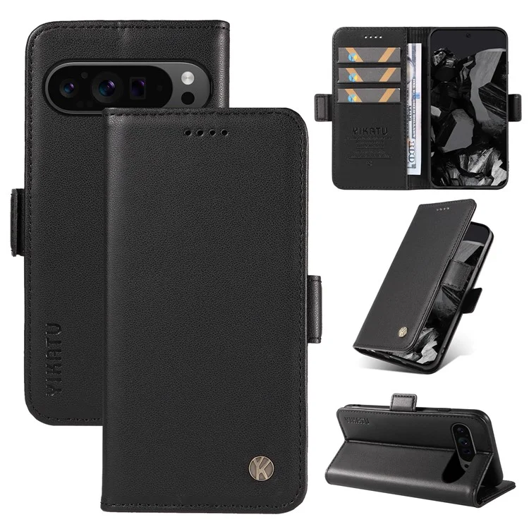 YIKATU YK-003 Para Google Pixel 9 Pro XL Case Stand Wallet Magnético Capa de Telefone - Preto
