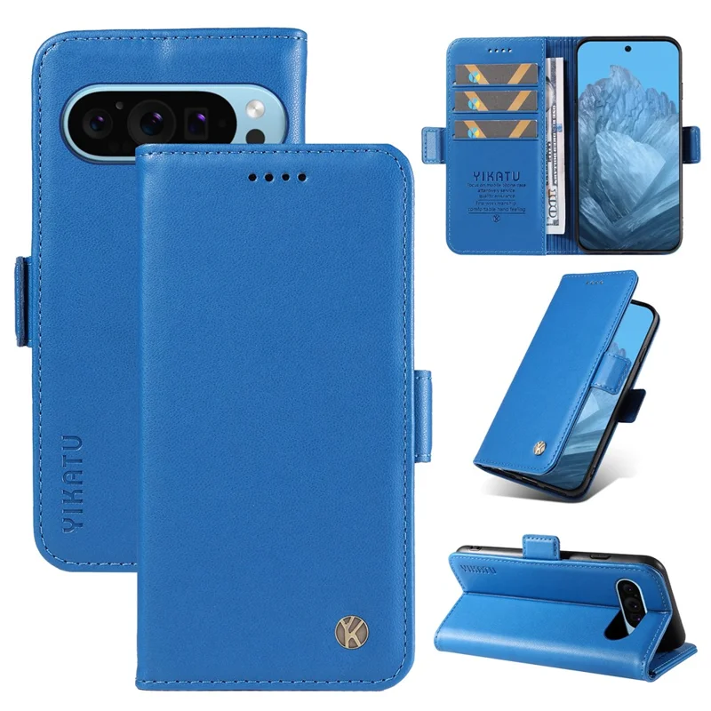 YIKATU YK-003 For Google Pixel 10 Pro / 10 / 9 Pro / 9 Wallet Phone Case Anti-Drop Leather Flip Cover - Sky Blue