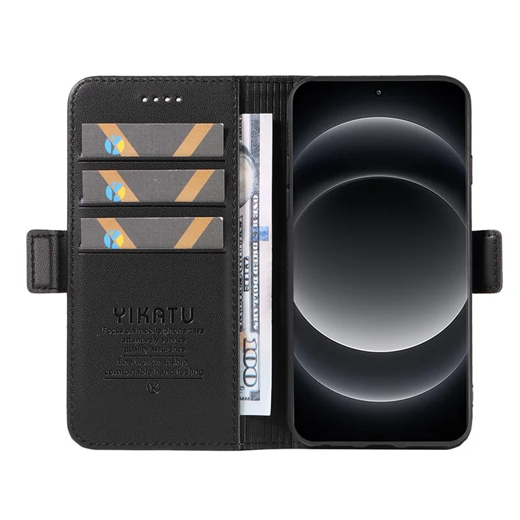 YIKATU YK-003 For Xiaomi 14 Ultra Case Anti-Scratch Leather Wallet Phone Cover - Black