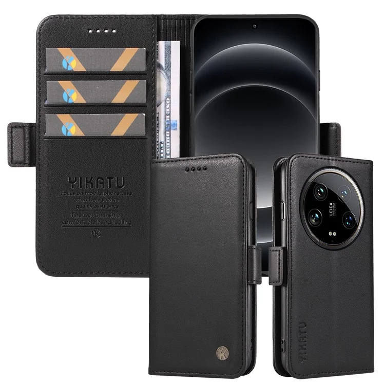 YIKATU YK-003 For Xiaomi 14 Ultra Case Anti-Scratch Leather Wallet Phone Cover - Black
