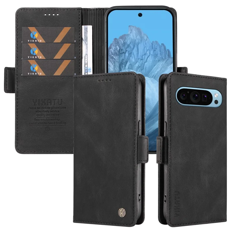 YIKATU YK-004 For Google Pixel 9 / Pixel 9 Pro Shockproof Case Skin-Touch Leather Phone Cover - Black