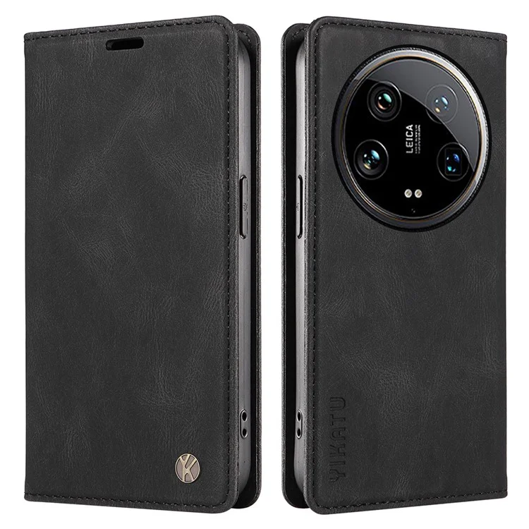YIKATU YK-004 Para Xiaomi 14 Ultra Wallet Phone Case Skin-Touch Leather Flip Cover - Preto