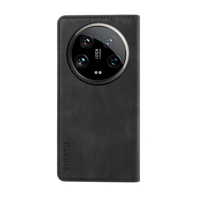 YIKATU YK-004 Para Xiaomi 14 Ultra Wallet Phone Case Skin-Touch Leather Flip Cover - Preto