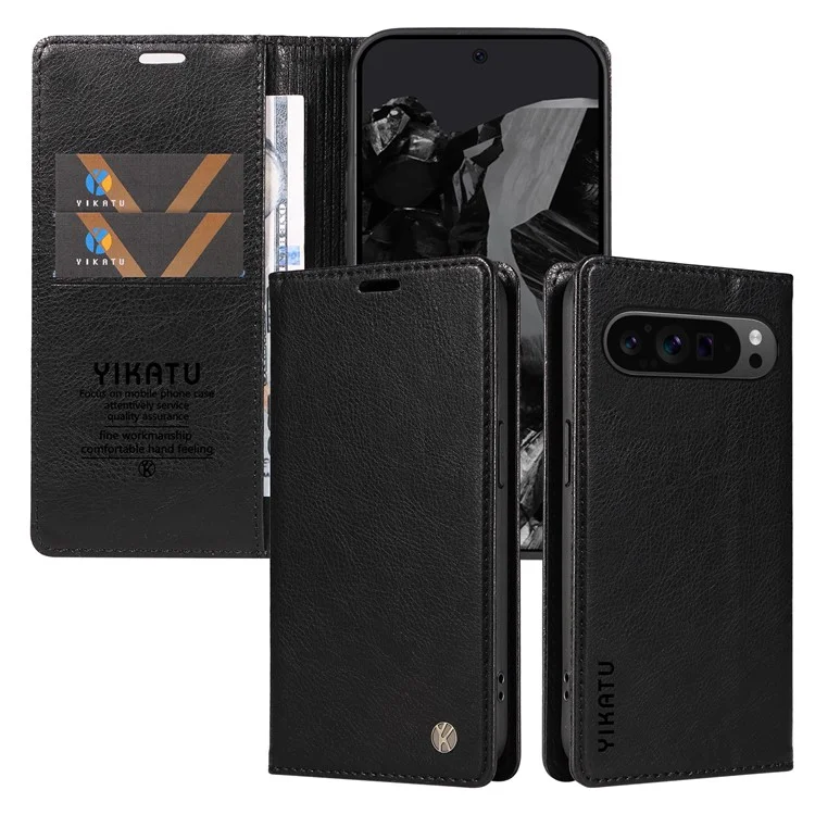 YIKATU YK-006 For Google Pixel 10 Pro XL / 9 Pro XL Case Magnetic Closure Shockproof Flip Phone Cover - Black