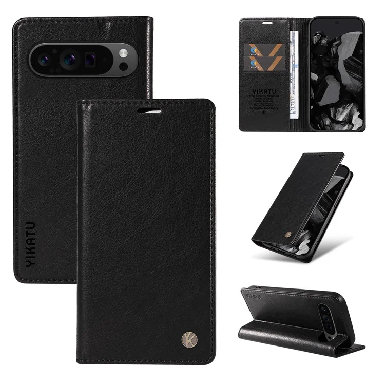 YIKATU YK-006 For Google Pixel 10 Pro XL / 9 Pro XL Case Magnetic Closure Shockproof Flip Phone Cover - Black
