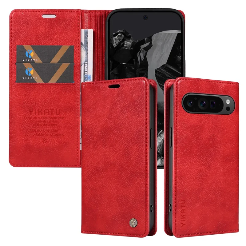 YIKATU YK-006 For Google Pixel 10 Pro XL / 9 Pro XL Case Magnetic Closure Shockproof Flip Phone Cover - Red