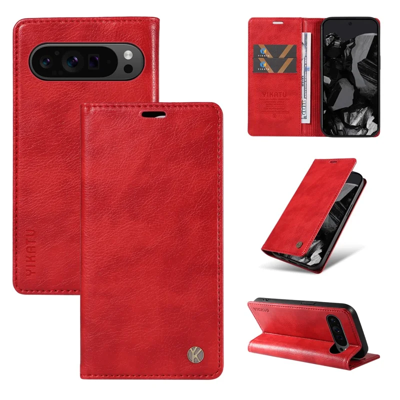YIKATU YK-006 For Google Pixel 10 Pro XL / 9 Pro XL Case Magnetic Closure Shockproof Flip Phone Cover - Red
