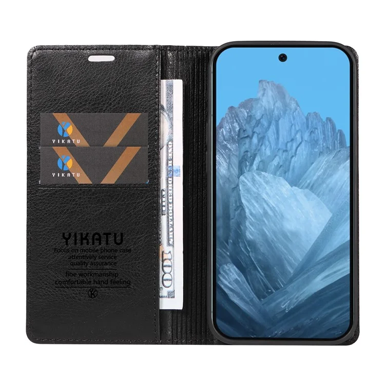 YIKATU YK-006 For Google Pixel 10 Pro / 10 / 9 Pro / 9 Case PU Leather Magnetic Closure Wallet Phone Cover - Black