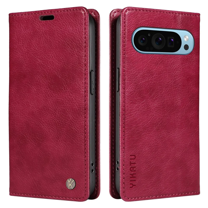 YIKATU YK-006 For Google Pixel 10 Pro / 10 / 9 Pro / 9 Case PU Leather Magnetic Closure Wallet Phone Cover - Wine Red