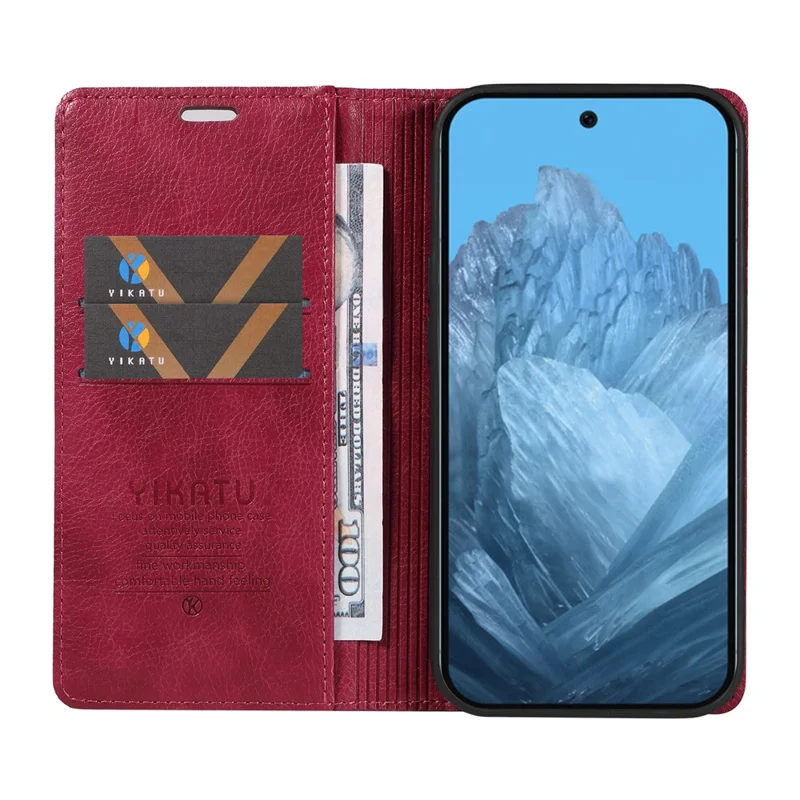 YIKATU YK-006 For Google Pixel 10 Pro / 10 / 9 Pro / 9 Case PU Leather Magnetic Closure Wallet Phone Cover - Wine Red