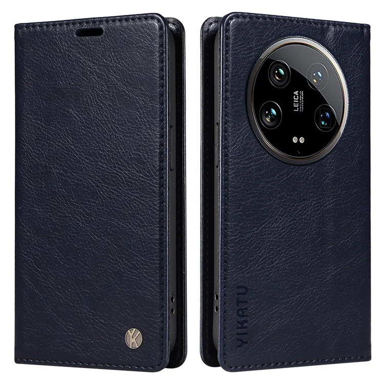 YIKATU YK-006 Para Xiaomi 14 Ultra Carteira Capa Fechamento Magnético Couro Textura Litchi Capa de Telefone - Azul Marinho