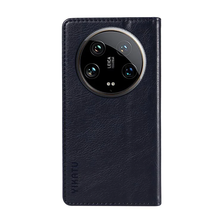 YIKATU YK-006 Para Xiaomi 14 Ultra Carteira Capa Fechamento Magnético Couro Textura Litchi Capa de Telefone - Azul Marinho