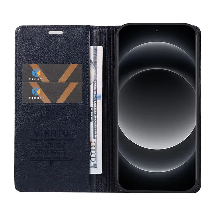 YIKATU YK-006 Para Xiaomi 14 Ultra Carteira Capa Fechamento Magnético Couro Textura Litchi Capa de Telefone - Azul Marinho