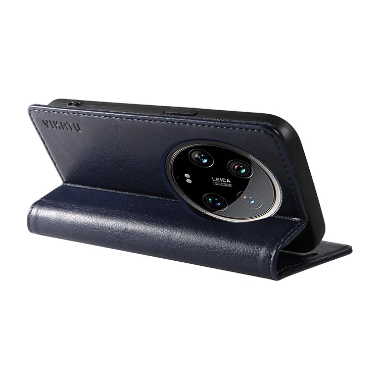 YIKATU YK-006 Para Xiaomi 14 Ultra Carteira Capa Fechamento Magnético Couro Textura Litchi Capa de Telefone - Azul Marinho