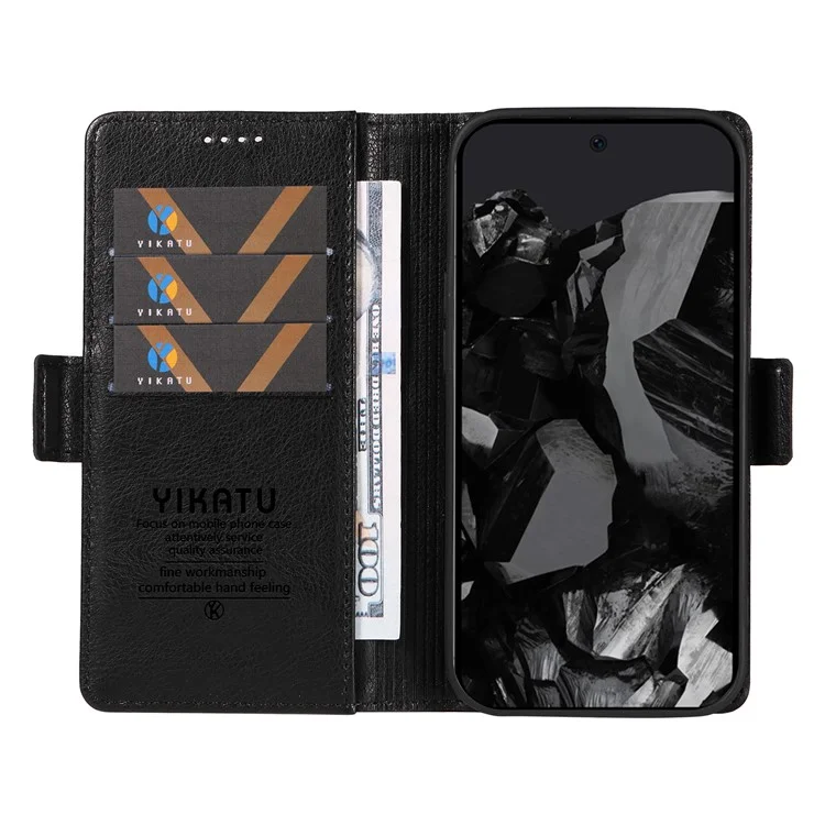 YIKATU YK-007 para Google Pixel 9 Pro XL Case Litchi Texture PU Leather Wallet Phone Cover - Preto