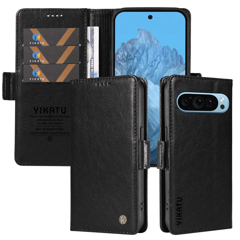 YIKATU YK-007 For Google Pixel 10 Pro / 10 / 9 Pro / 9 Case with Card Holder PU Leather+TPU Inner Shell Phone Cover - Black