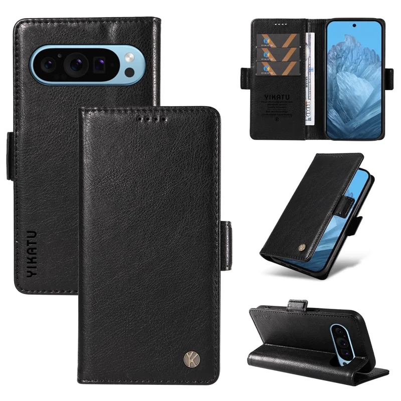 YIKATU YK-007 For Google Pixel 10 Pro / 10 / 9 Pro / 9 Case with Card Holder PU Leather+TPU Inner Shell Phone Cover - Black