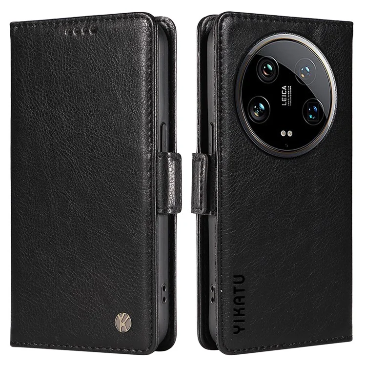 YIKATU YK-007 Für Xiaomi 14 Ultra Hülle PU-Leder Ständer Folio Kartenfach Handyhülle - Schwarz