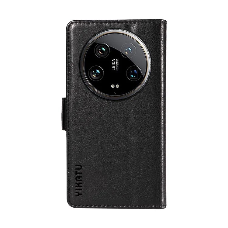 YIKATU YK-007 Für Xiaomi 14 Ultra Hülle PU-Leder Ständer Folio Kartenfach Handyhülle - Schwarz