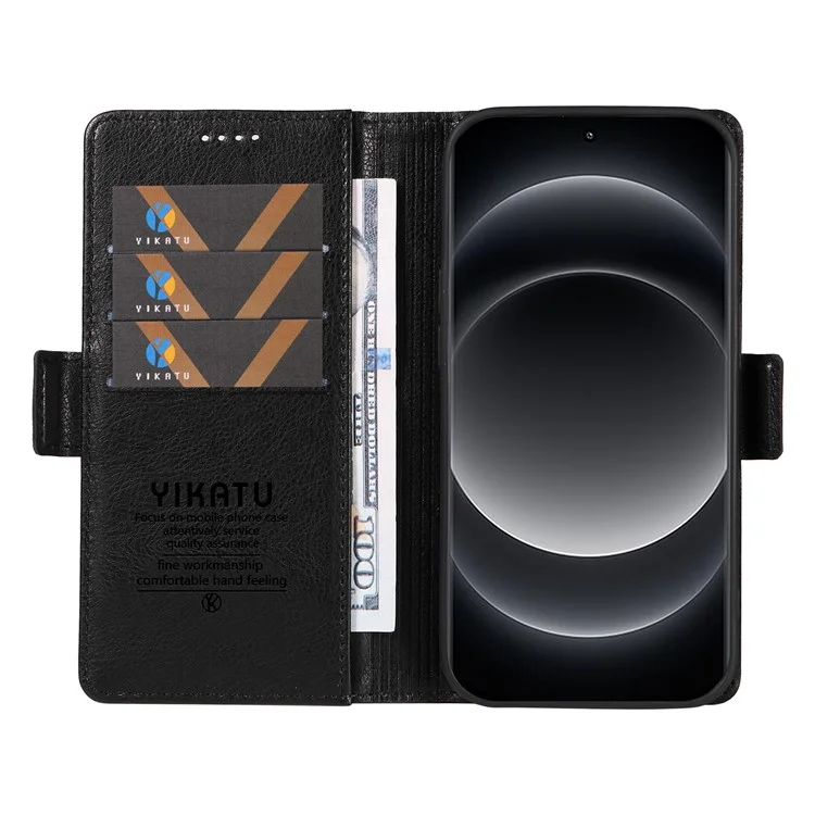 YIKATU YK-007 Für Xiaomi 14 Ultra Hülle PU-Leder Ständer Folio Kartenfach Handyhülle - Schwarz