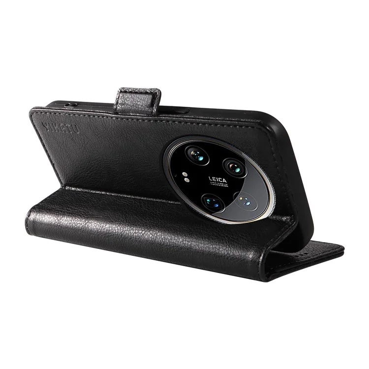 YIKATU YK-007 Für Xiaomi 14 Ultra Hülle PU-Leder Ständer Folio Kartenfach Handyhülle - Schwarz