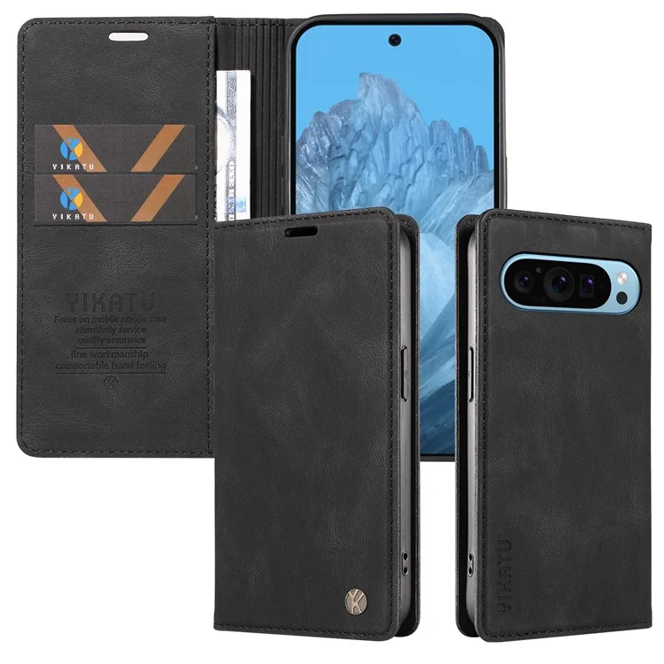 YIKATU YK-005 Für Google Pixel 9 / Pixel 9 Pro Lederhülle Hautgefühl Telefon Cover - Schwarz