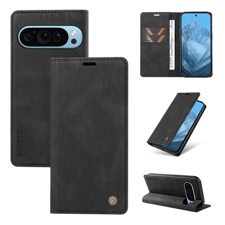 YIKATU YK-005 Für Google Pixel 9 / Pixel 9 Pro Lederhülle Hautgefühl Telefon Cover - Schwarz