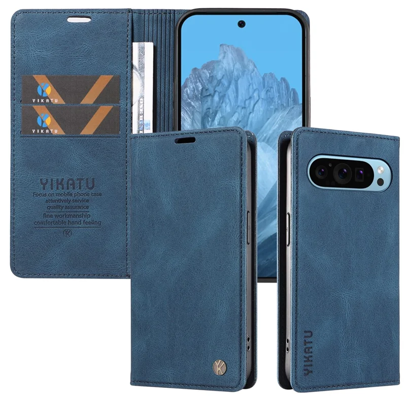 YIKATU YK-005 For Google Pixel 10 Pro / 10 / 9 Pro / 9 Case Leather Skin Touch Feeling Phone Cover - Blue
