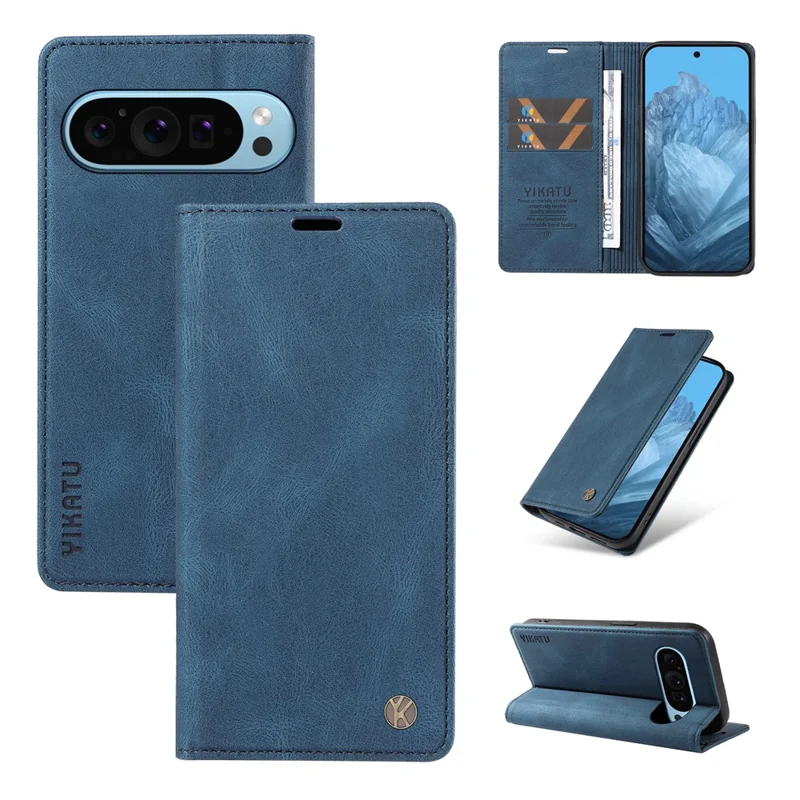 YIKATU YK-005 For Google Pixel 10 Pro / 10 / 9 Pro / 9 Case Leather Skin Touch Feeling Phone Cover - Blue