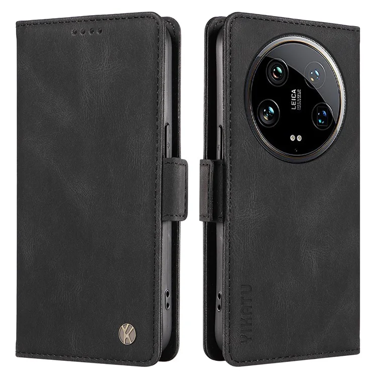 YIKATU YK-005 Para Xiaomi 14 Ultra Case Wallet Leather Shockproof Phone Cover - Preto