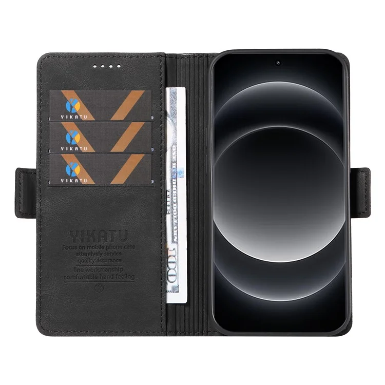 YIKATU YK-005 Para Xiaomi 14 Ultra Case Wallet Leather Shockproof Phone Cover - Preto