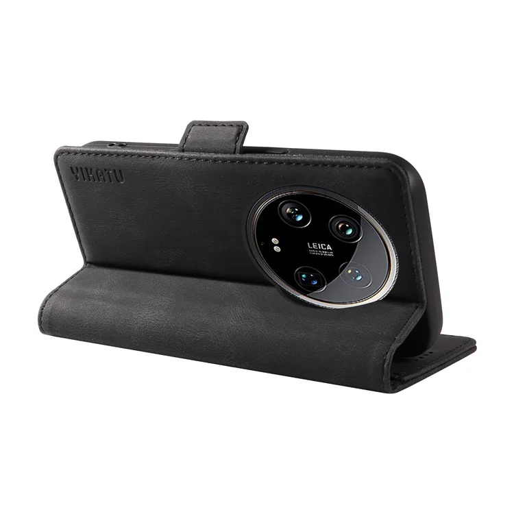 YIKATU YK-005 Para Xiaomi 14 Ultra Case Wallet Leather Shockproof Phone Cover - Preto