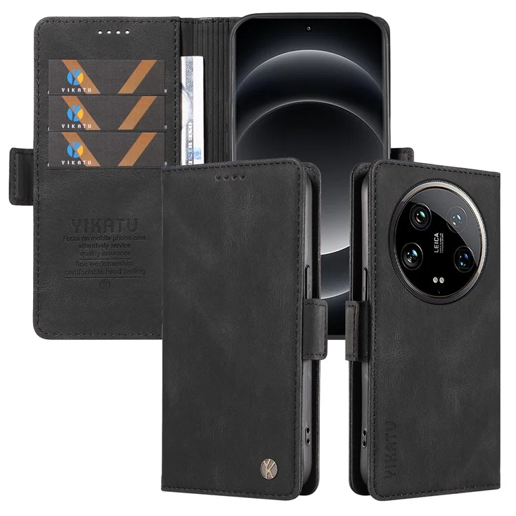 YIKATU YK-005 Para Xiaomi 14 Ultra Case Wallet Leather Shockproof Phone Cover - Preto