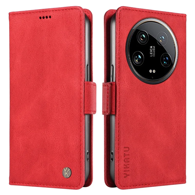 YIKATU YK-005 For Xiaomi 14 Ultra Case Wallet Leather Shockproof Phone Cover - Red