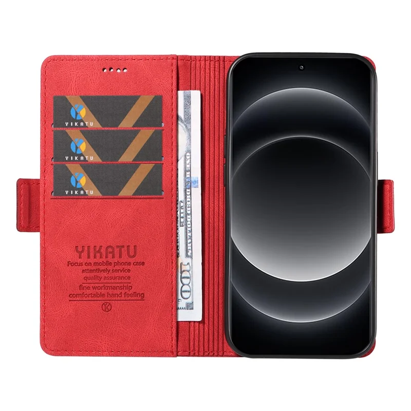 YIKATU YK-005 For Xiaomi 14 Ultra Case Wallet Leather Shockproof Phone Cover - Red