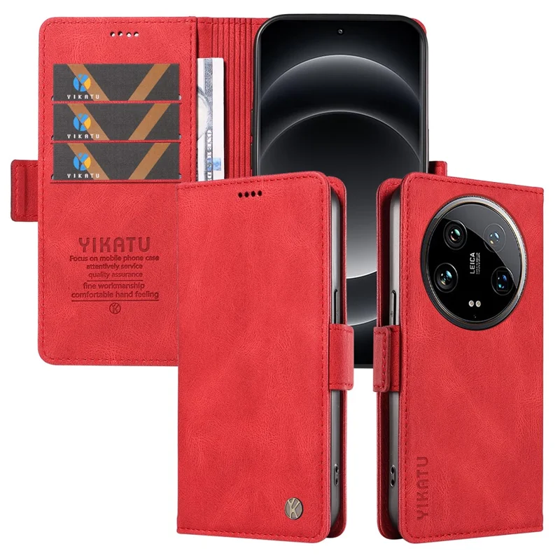 YIKATU YK-005 For Xiaomi 14 Ultra Case Wallet Leather Shockproof Phone Cover - Red