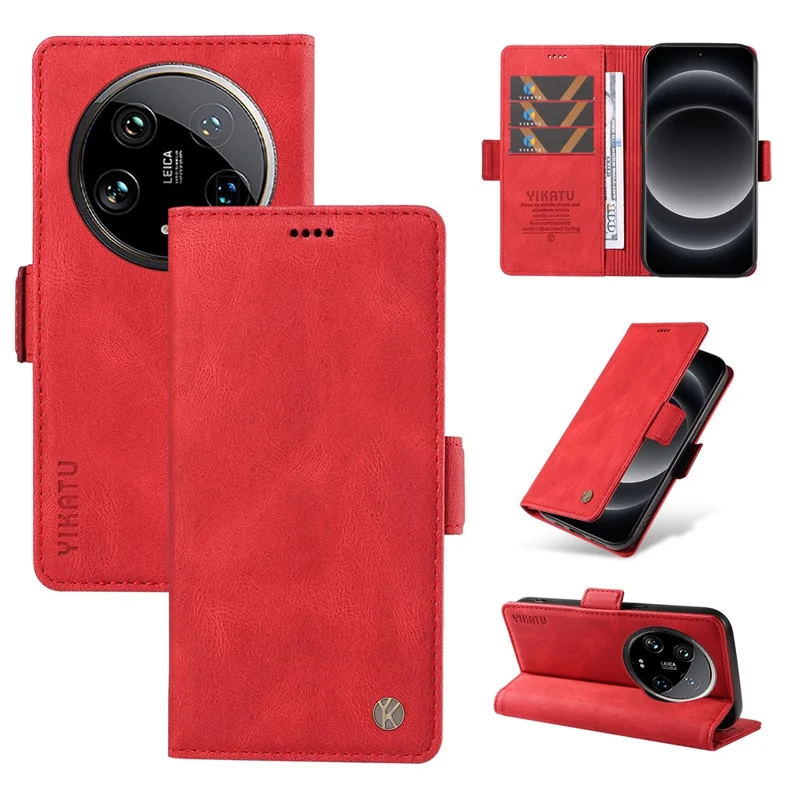 YIKATU YK-005 For Xiaomi 14 Ultra Case Wallet Leather Shockproof Phone Cover - Red