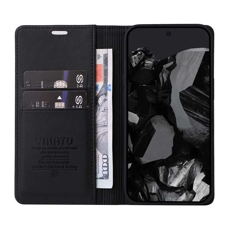 YIKATU YK-001 Für Google Pixel 9 Pro XL Handyhülle Magnetverschluss PU-Leder Klapphülle - Schwarz