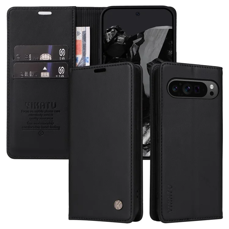 YIKATU YK-001 Für Google Pixel 9 Pro XL Handyhülle Magnetverschluss PU-Leder Klapphülle - Schwarz