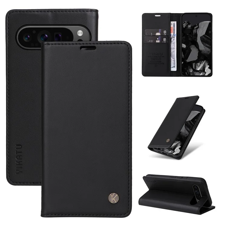 YIKATU YK-001 Für Google Pixel 9 Pro XL Handyhülle Magnetverschluss PU-Leder Klapphülle - Schwarz