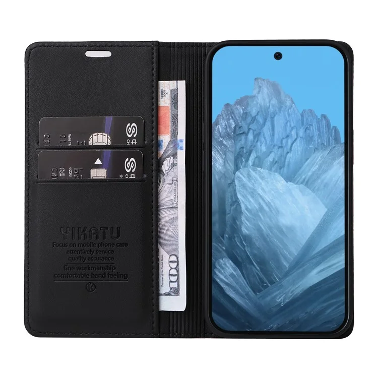 Yikatu YK-001 Para Google Pixel 9 Case Magnetic Closure PU Cubierta de Teléfono de Cuero - Negro