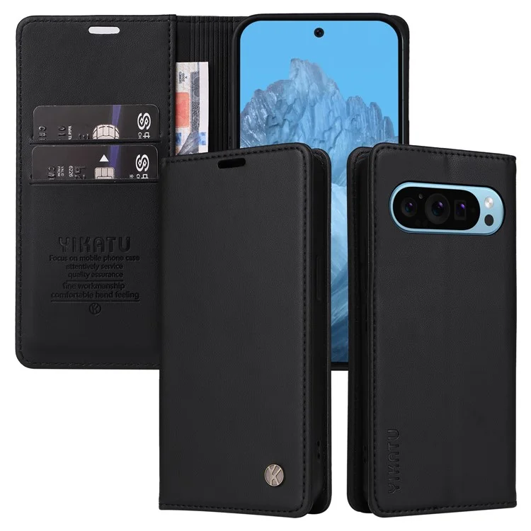 Yikatu YK-001 Para Google Pixel 9 Case Magnetic Closure PU Cubierta de Teléfono de Cuero - Negro