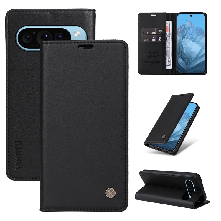 Yikatu YK-001 Para Google Pixel 9 Case Magnetic Closure PU Cubierta de Teléfono de Cuero - Negro