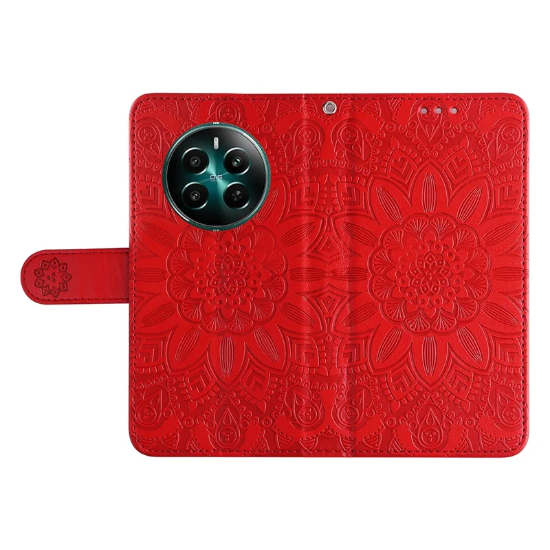 For Realme 12 4G / 12+ 5G Wallet Case Sunflower Imprinted Leather Flip Phone Cover - Red